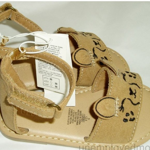 Tan Sandals Deer Face Little Girls Toddlers Summer - Picture 4 of 7